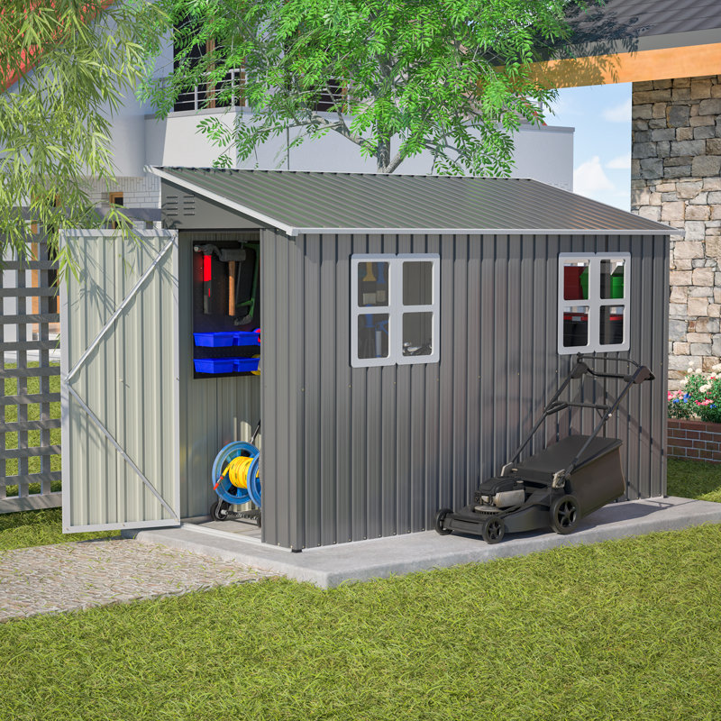 LZBEITEM 4x10FT Outdoor Storage Shed Pitched Roof Tool Room With